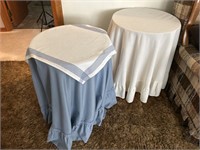 2 press wood tables with covers
