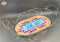 Wrought Metal And Glass Mosaic Basket