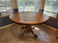 Solid Clawfoot Round Wooden Table With Leaf.