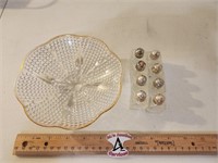 Vintage Gold Rim Glass Bowl And Four Sets Of