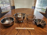 Assorted Stainless Steel Kitchen Bowls, Strainer,