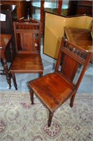 Pair of antique blackwood hall chairs,