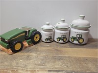 JD Ceramic Canisters and JD Tractor Planter.