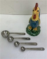 Vintage Ceramic Rooster & Measuring Spoos