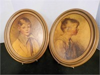 2 vintage portraits oval frames