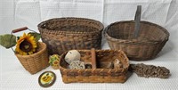 4 Vintage Baskets w/ Decor incl. Rocks & Shells