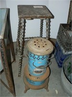 Wooden plant stand, kerosene heater