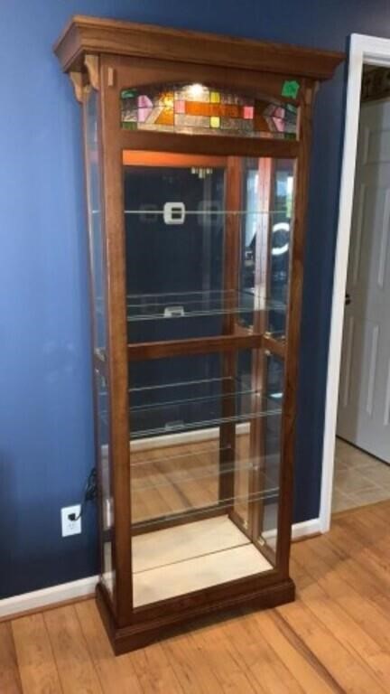 Oak Curio Cabinet, Mission Style, Stain Glass,