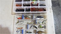 2 BOXES FISHING LURES, WORMS, TACKLE