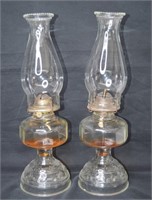 Matching Pair Pressed Glass Oil Lamps