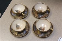 Set of 4 Antique Japanese Satsuma Cup and Saucers