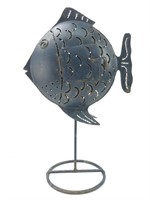 Blue Metal Fish Candle Holder Stand
