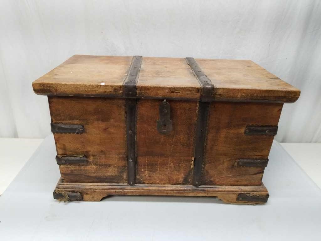 Old Wooden Treasure Chest w Metal Trim