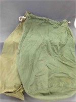 (2) Green Canvas Draw String Laundry Bags