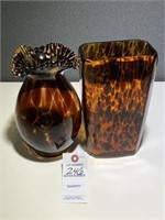 VTG 2 Murano Tortoise Shell Vases