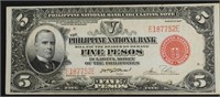 1937 US PHILIPPINES 5 PESOS CHOICE AU