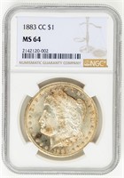 Coin 1883-CC Morgan Silver Dollar NGC-MS64