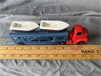 Tootsie toy metal semi w/ boat trailer