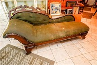 Antique Fainting Couch w/ Wood Carve Back and