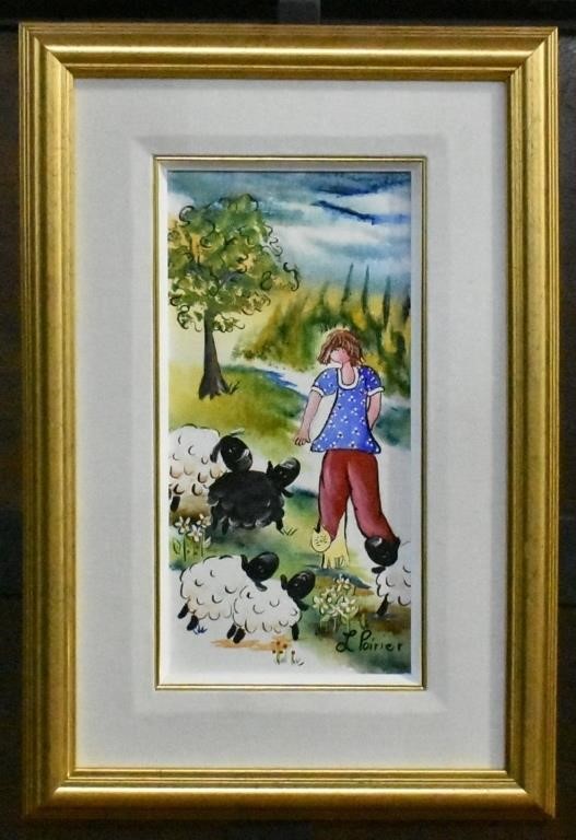 LISE POIRIER OIL ON CANVAS 'GIRL AND HER SHEEP'