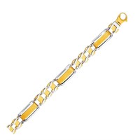 14k Two-tone Gold Rounded Bar Link Men's Bracelet