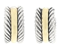 David Yurman Sterling & 14k Cable Hoop Earrings