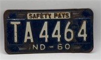 1960 Indiana License Plate