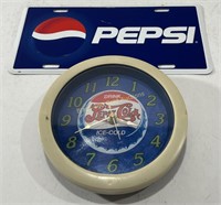 Vintage PEPSI COLA Clock & License Plate