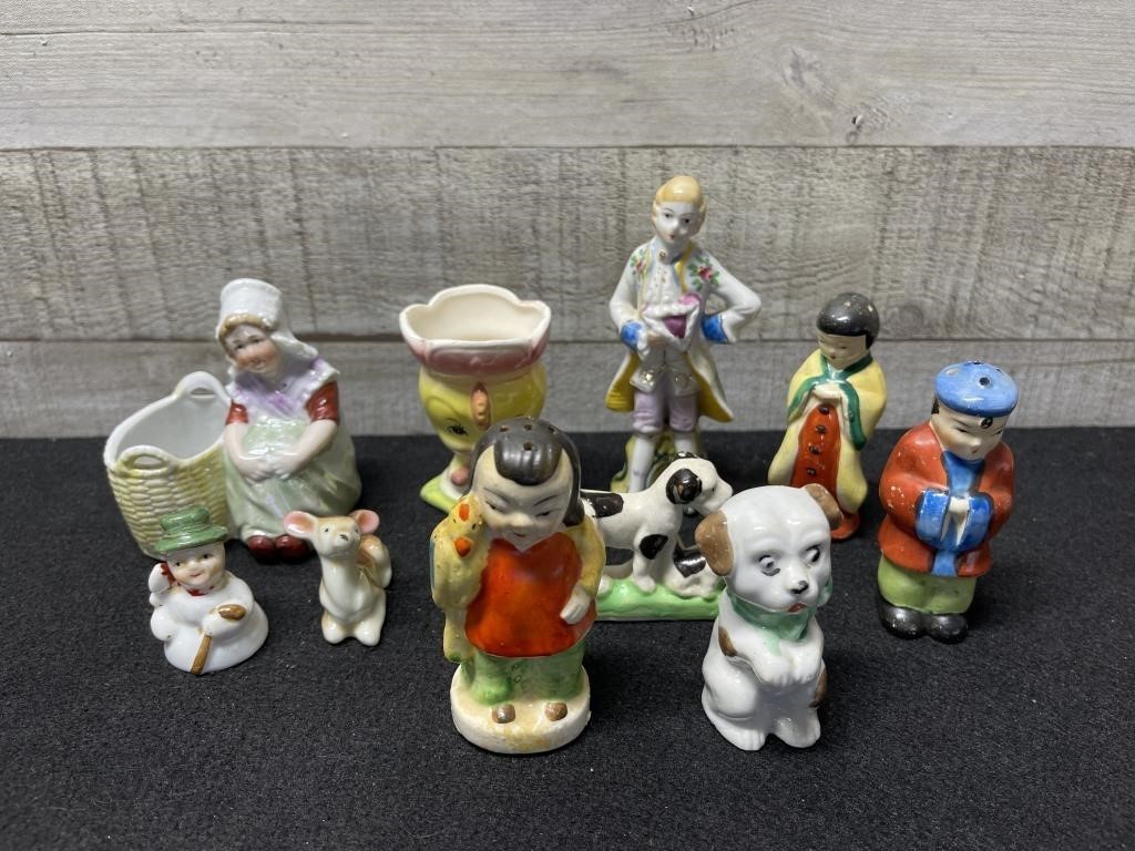 10 Pieces Porcelain Figures Some Salt & Pepper & E