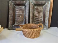 Home Decor Metal Trays and Straw Basket