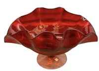Art Glass Ruby Red Footed Bowl