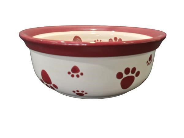 Ceramic Mixing Bowl with Red Paw Prints