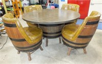 BARREL TABLE W/ 4 4 MATCHING CHAIRS