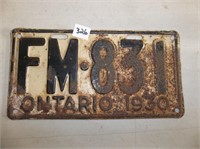 Single Ontario 1930 Licence Plate (FM831)