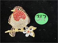 Bird Brooch with Rhinestones