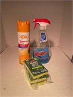 new pack of sponges windex and disinfectant