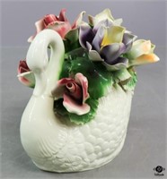 Porcelain Floral Swan Figurine