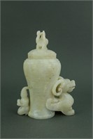 Chinese White Jade Carved Archaic Style Vase
