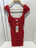 New Oh Polly size 4 red formal shirt sleeve dress