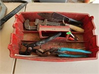 pipe wrench, assorted tools, carrier