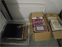 2 boxes assorted books and tote picture albums