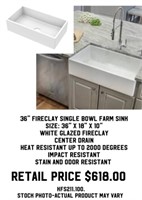 36" Fireclay Single Bowl Farm Sink