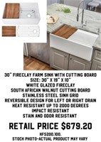 30" Fireclay Farm Sink with Cutting Board
