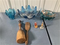 Blue Glass Dishes and Miscellaneous