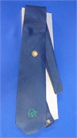 D U Tie & Tie Tack ( Pin )  100% Silk  Navy Blue