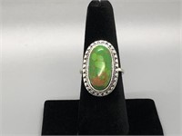 Long Green Stone and Silver Ring