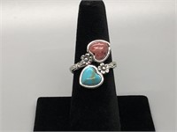 Really Nice Double Heart Turquoise and Silver ring