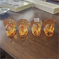 William Sonoma Amber Glass Turkey Candle Holders