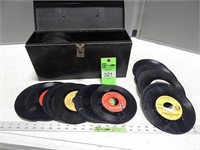 Metal file box with assorted 45 rpm records
