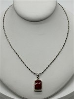 Sterling Chunky Red Coral Pendant & Necklace